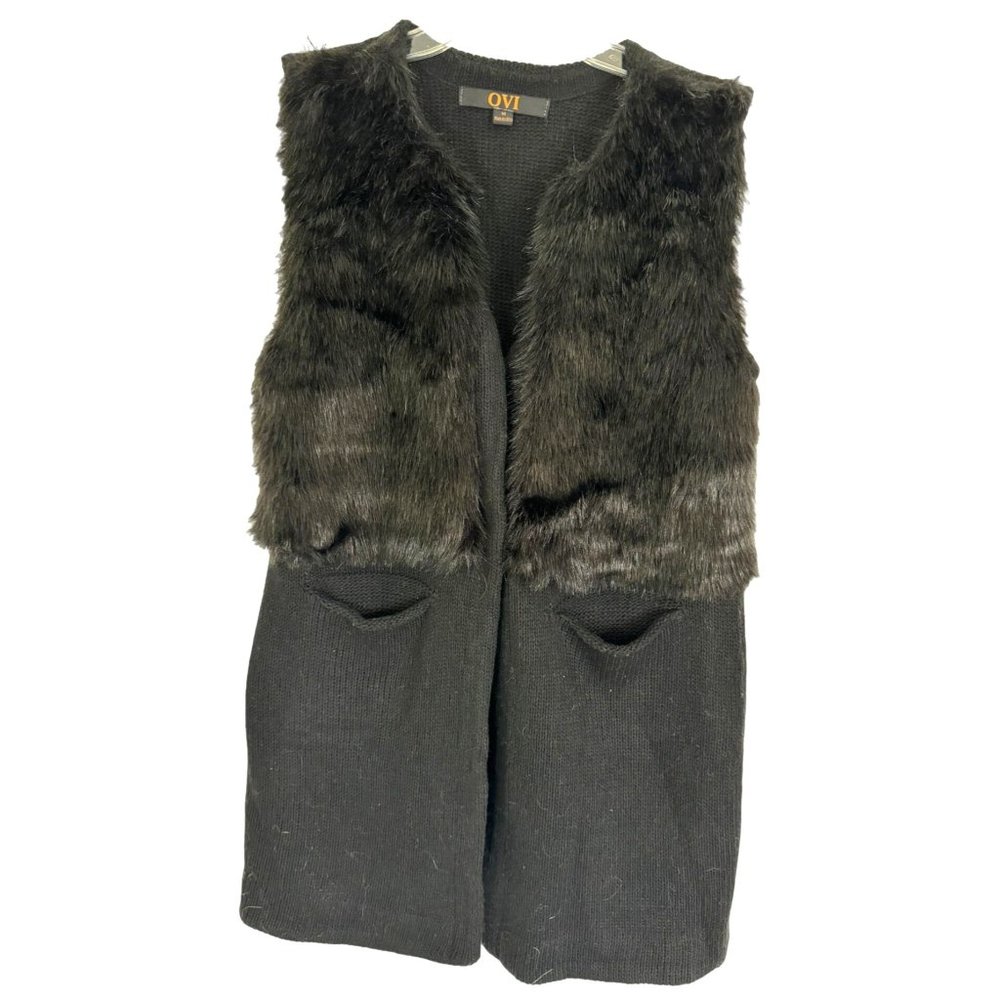 Ovi Mohair and Polyester Black Jacket With Pockets Women's Size Medium